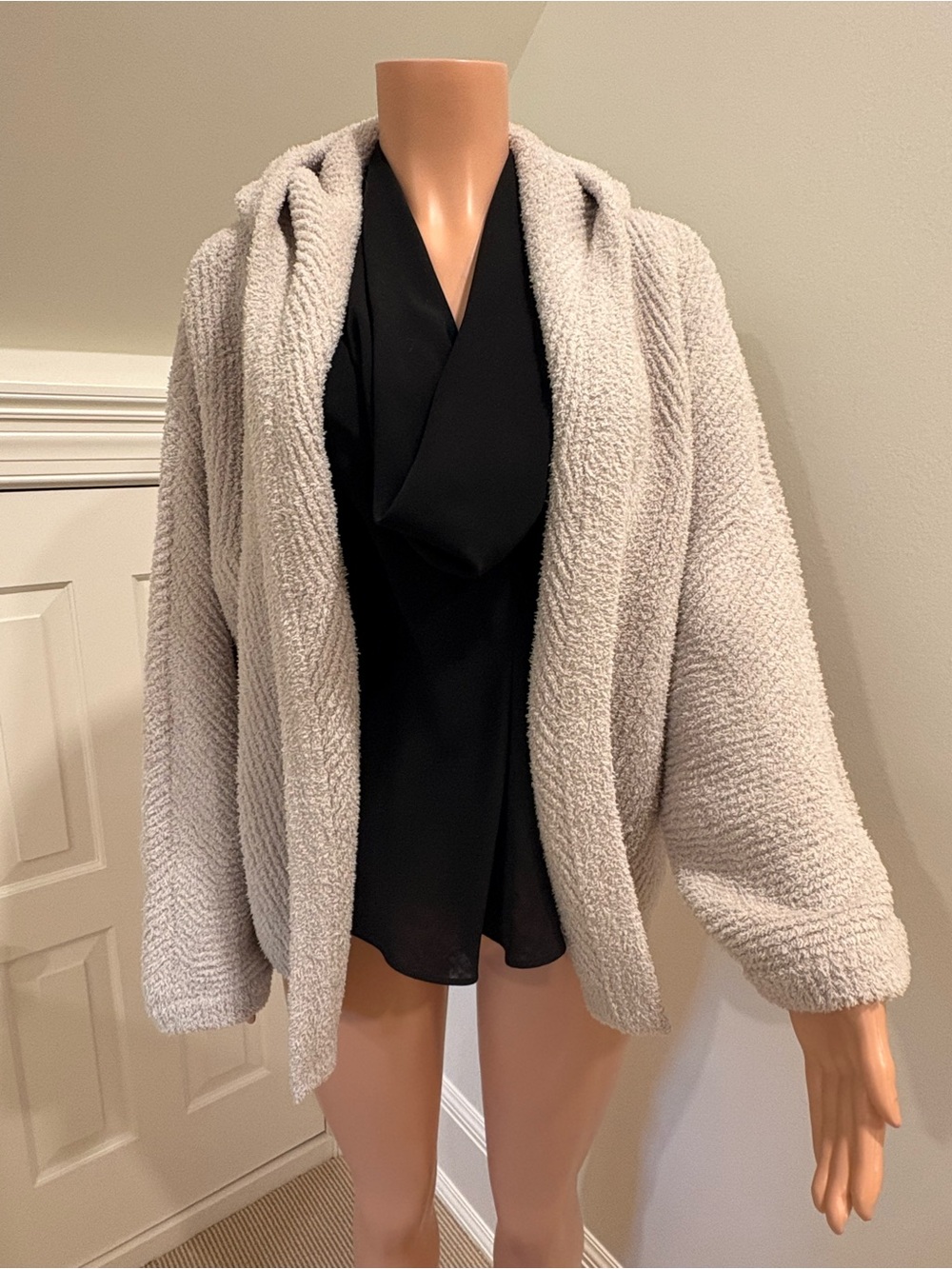 Barefoot Dreams Hooded Open-Front Cardigan – Light Gray